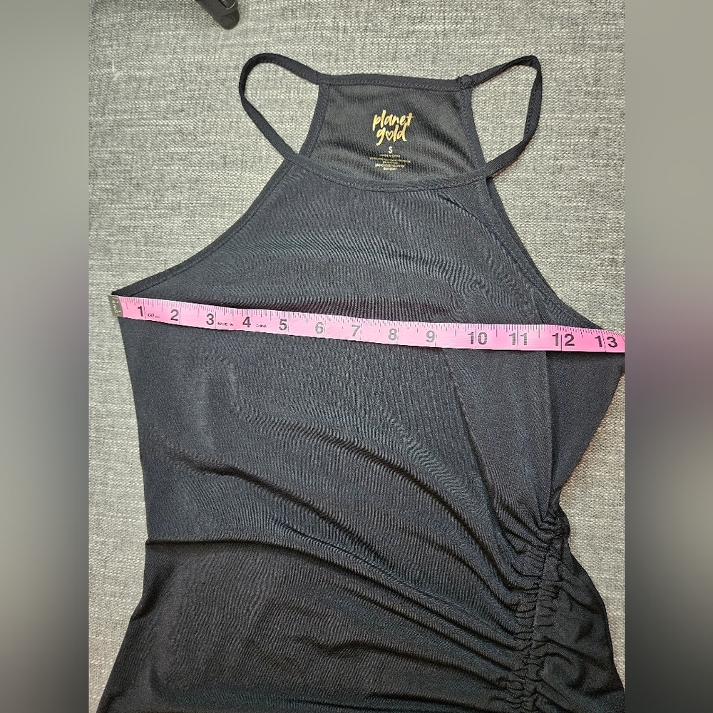 PLANET GOLD Ruched Black Midi Dress With Front Slit (Juniors) Size Small - Picture 6 of 11